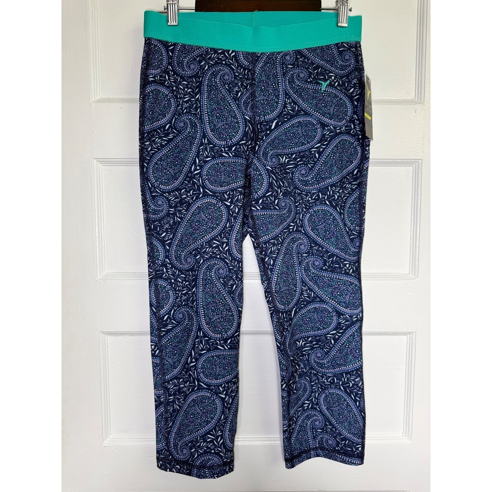Old Navy Active Go-Dry Compression Leggings Blue Paisley Crop Pants Medium NWT